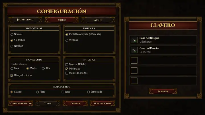 ⚙️ Nueva ventana de Configuración, pantalla completa y llavero
